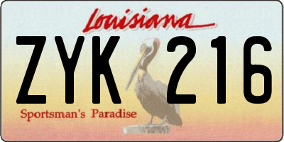 LA license plate ZYK216