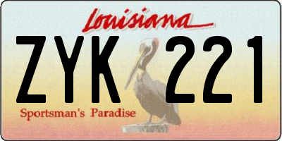 LA license plate ZYK221
