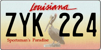 LA license plate ZYK224