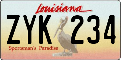LA license plate ZYK234