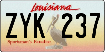 LA license plate ZYK237