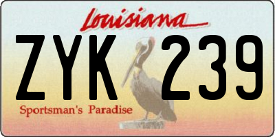 LA license plate ZYK239
