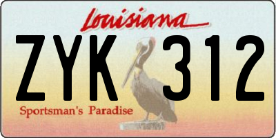 LA license plate ZYK312