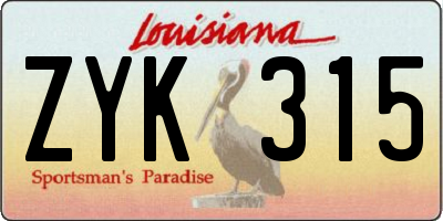 LA license plate ZYK315