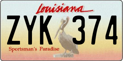 LA license plate ZYK374