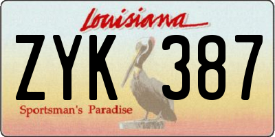 LA license plate ZYK387