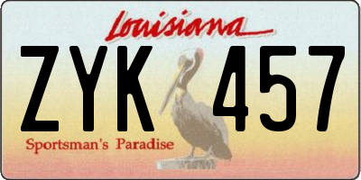 LA license plate ZYK457