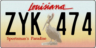 LA license plate ZYK474