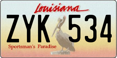 LA license plate ZYK534