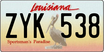 LA license plate ZYK538