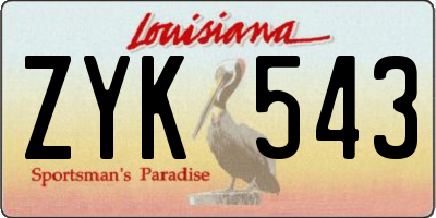 LA license plate ZYK543