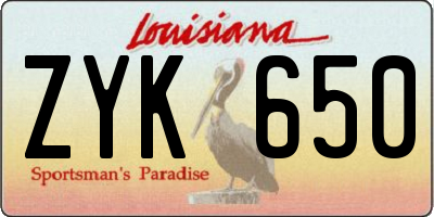 LA license plate ZYK650