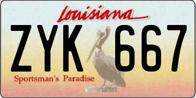 LA license plate ZYK667