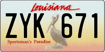 LA license plate ZYK671