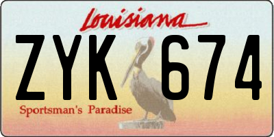 LA license plate ZYK674