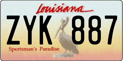 LA license plate ZYK887