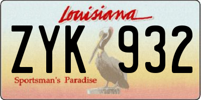 LA license plate ZYK932