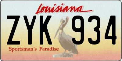 LA license plate ZYK934