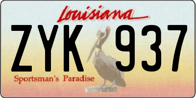 LA license plate ZYK937