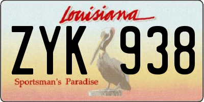 LA license plate ZYK938