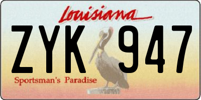 LA license plate ZYK947