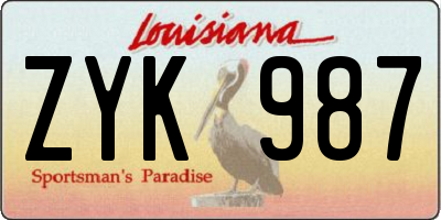 LA license plate ZYK987