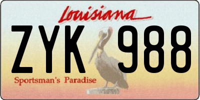 LA license plate ZYK988