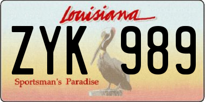 LA license plate ZYK989