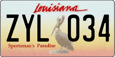 LA license plate ZYL034