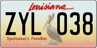 LA license plate ZYL038