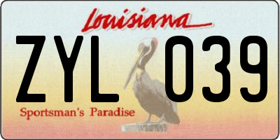 LA license plate ZYL039