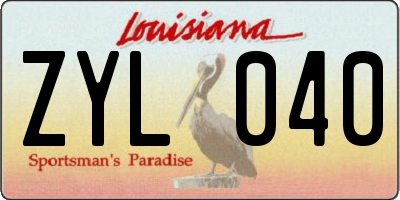 LA license plate ZYL040