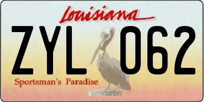 LA license plate ZYL062