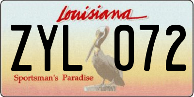 LA license plate ZYL072