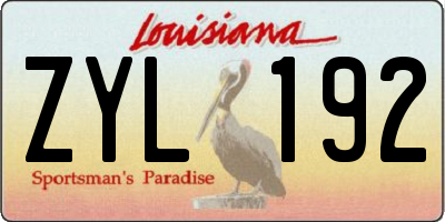 LA license plate ZYL192