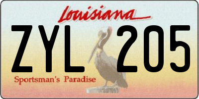 LA license plate ZYL205