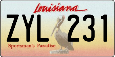 LA license plate ZYL231