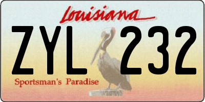 LA license plate ZYL232