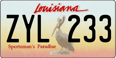 LA license plate ZYL233