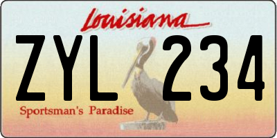 LA license plate ZYL234