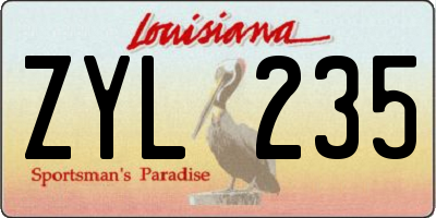 LA license plate ZYL235