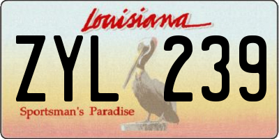 LA license plate ZYL239