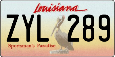 LA license plate ZYL289