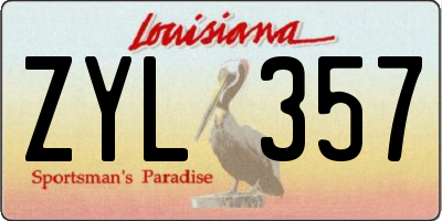 LA license plate ZYL357