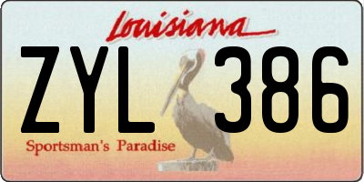 LA license plate ZYL386