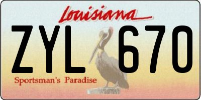LA license plate ZYL670