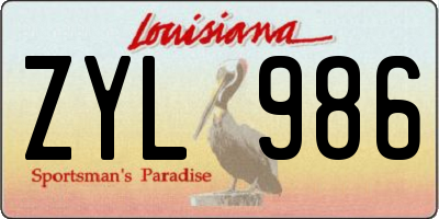 LA license plate ZYL986