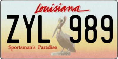 LA license plate ZYL989