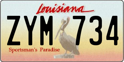 LA license plate ZYM734