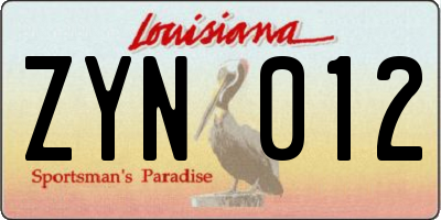 LA license plate ZYN012